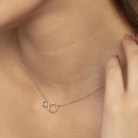 Double Circle Gold & Diamond Pendant with Chain