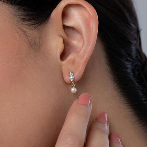 Snowy Gleam Gold & Pearl Hoop Earrings