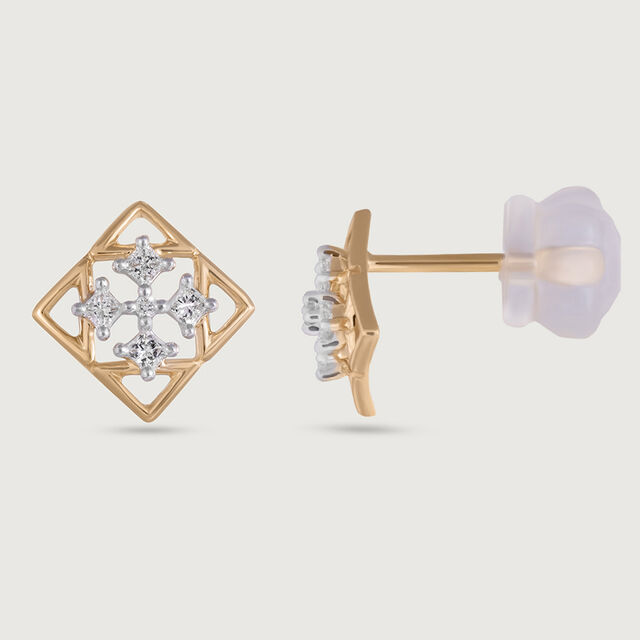 Chic Square Gold & Diamond Stud Earrings,,hi-res image number null