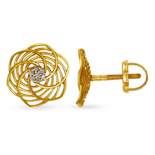 Friends of Bride 14KT Yellow Gold Diamond Stud Earrings with Floral Design And Openwork,,hi-res view 2