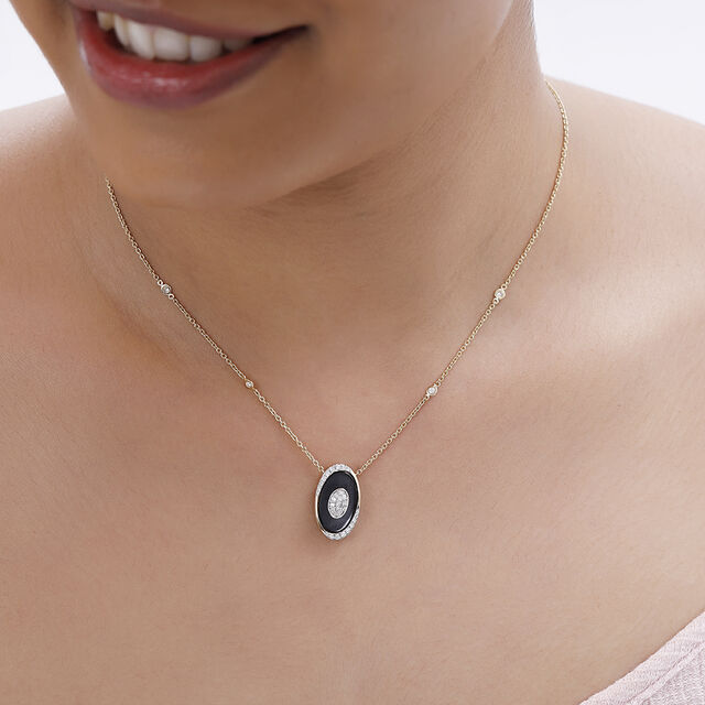 14KT Yellow Gold Bold Oval Diamond and Onyx Necklace,,hi-res view 3
