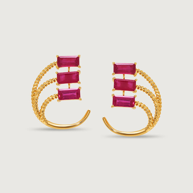Allure 14KT Ruby Hoop Earrings,,hi-res view 3