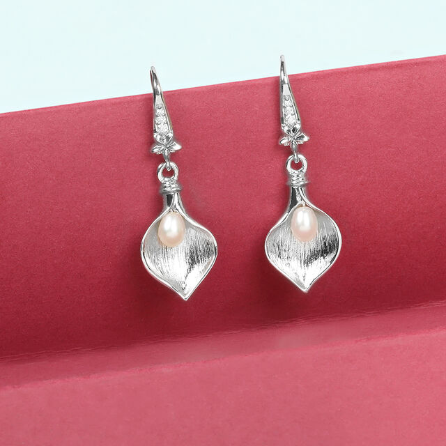 Splendour Pearl Silver Hoop Earrings,,hi-res image number null