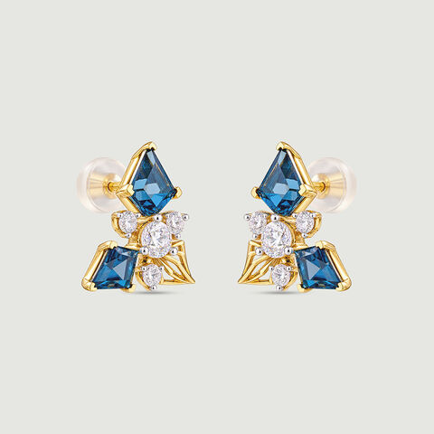 Geometric Blue Topaz Gold Stud Earrings