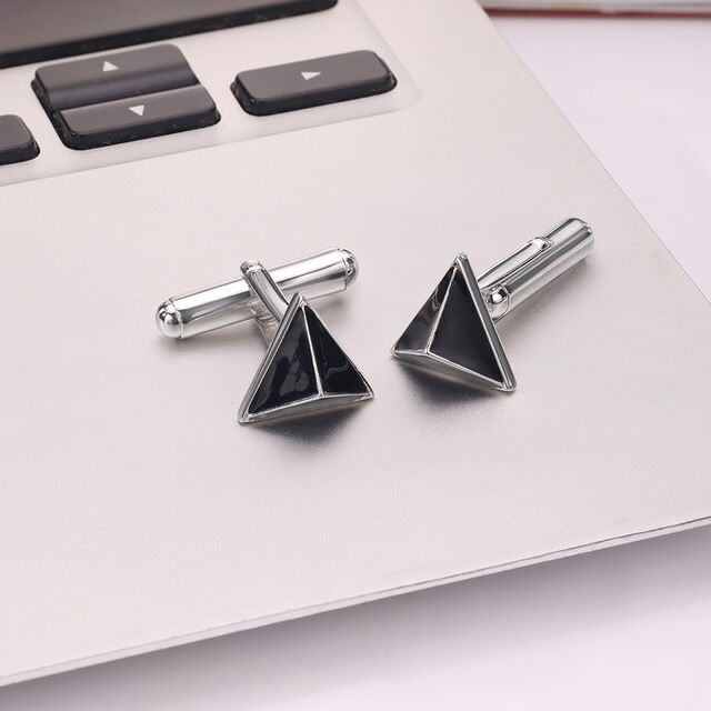 Sleek Pyramid Silver Cufflinks,,hi-res image number null