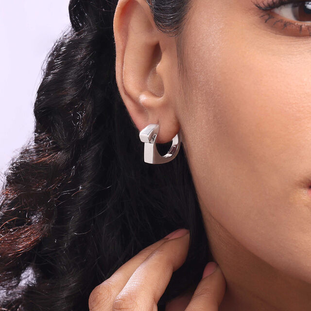 Bold Geometric Silver Hoop Earrings,,hi-res image number null