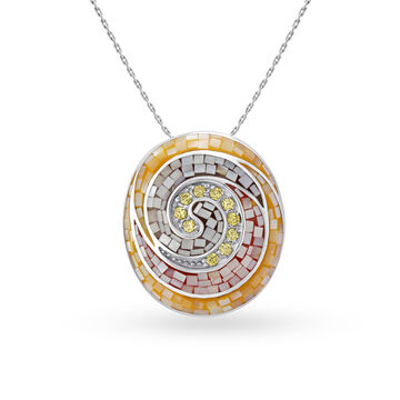 Silver Pendant For Women In Sea Shell Design Embellished With Open Polki