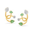 14KT Yellow Gold Flowy Emerald And Diamond Stud Earrings,,hi-res view 2