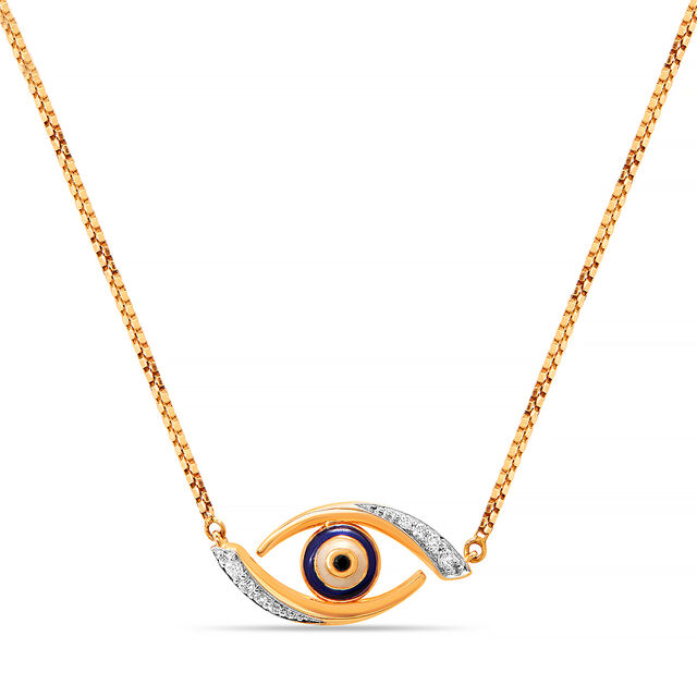 14KT Yellow Gold Evil Eye Necklace With Diamonds,,hi-res view 2