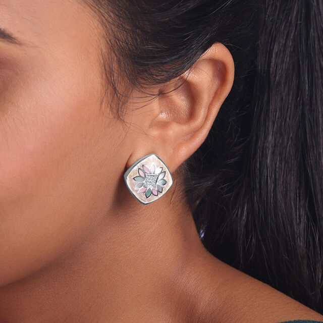 Mother of Pearl Oasis Silver Stud Earrings,,hi-res image number null