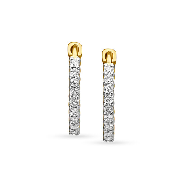 14KT Yellow Gold Diamond Hoop Earrings,,hi-res view 3