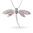 Silver Dragonfly Brooch With Rich Purple Stones,,hi-res view 1