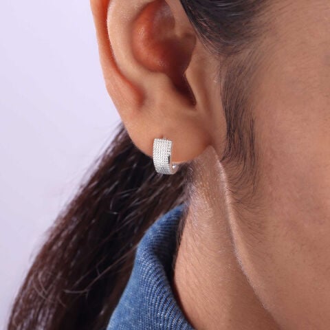 Grid Glow Silver Hoop Earrings