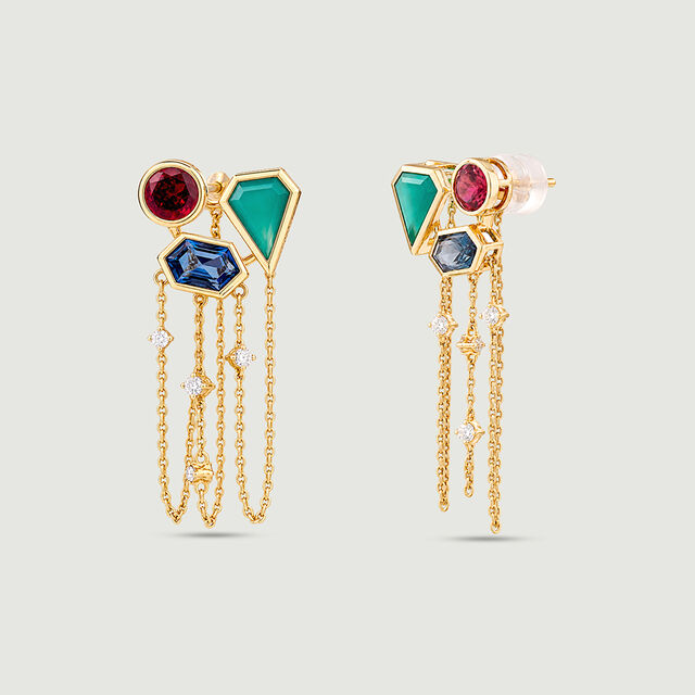 Harmonious Cascading Onyx Topaz and Garnet Drop Earrings,,hi-res image number null