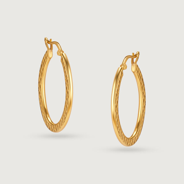 22KT Yellow Gold Stylish Classy Hoop Earrings,,hi-res view 3