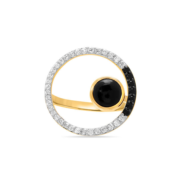 18KT Yellow Gold Gleaming Circle Diamond and Onyx Ring,,hi-res image number null