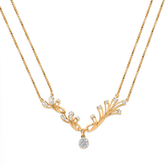 14 KT Yellow Gold Diamond Herringbone Droplet Necklace,,hi-res image number null