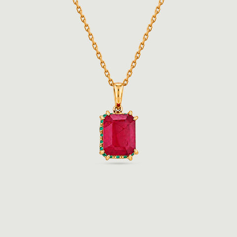 Bold Framed Onyx and Ruby Pendant
