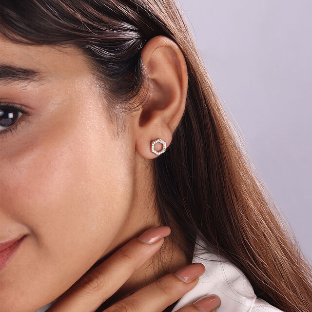 14KT White and Rose Gold Diamond Stud Earrings,,hi-res image number null