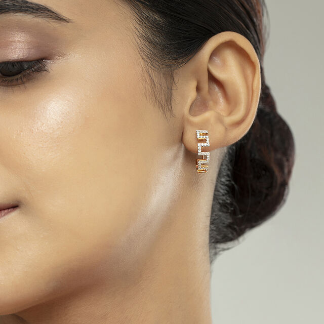 Geometric Bold Gold & Diamond Hoop Earrings,,hi-res image number null