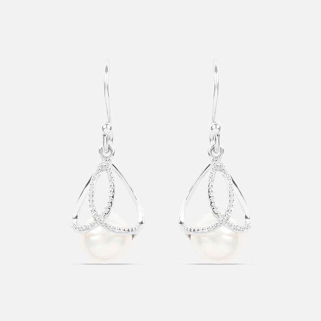 Ivory Pearl Silver Hoop Earrings,,hi-res image number null