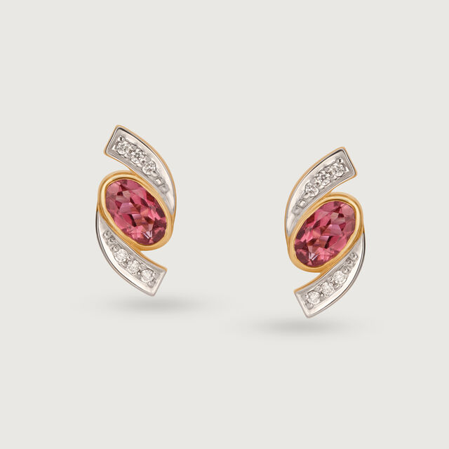 Tourmaline Cosmos 14KT Gold & Diamond Stud Earrings,,hi-res image number null