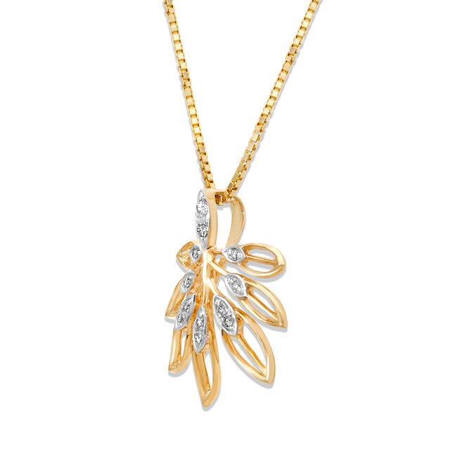 14KT Yellow Gold Fluttering Leaves Diamond Pendant,,hi-res view 3