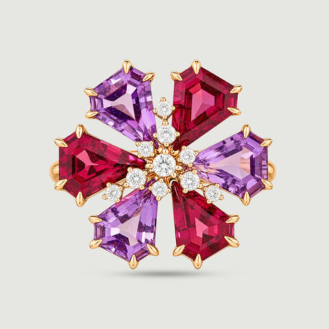Vibrant Firework Amethyst and Garnet Ring
