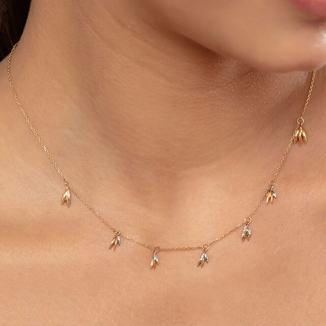 Dainty Floral Gold & Diamond Necklace,,hi-res image number null