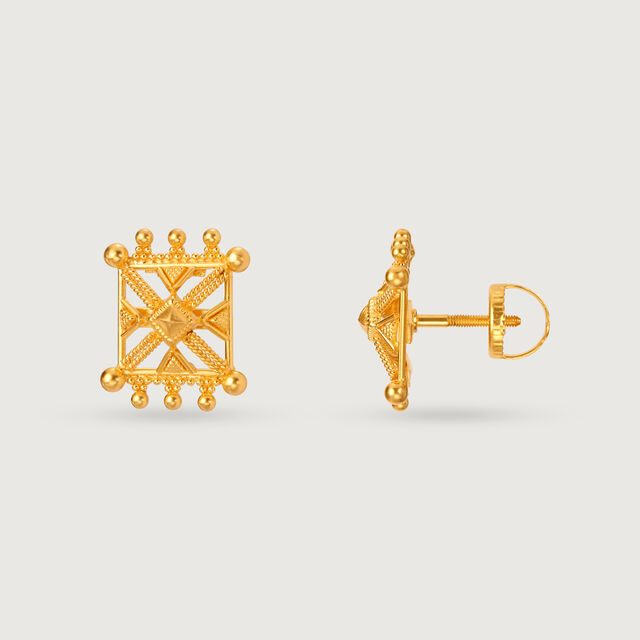 Whirls of Warli 22KT Gold Stud Earrings,,hi-res image number null