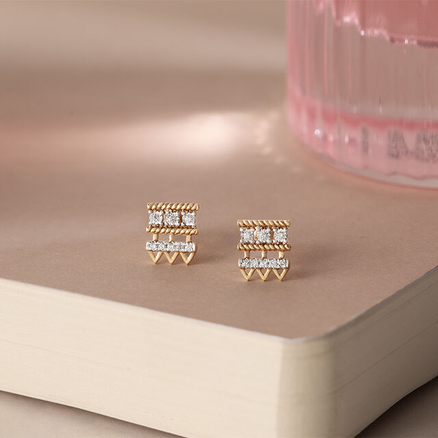 Artisan Heritage Gold & Diamond Stud Earrings,,hi-res image number null