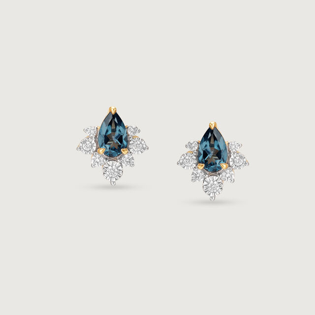 Sparkly Blue Diamond & Gold Stud Earrings,,hi-res image number null