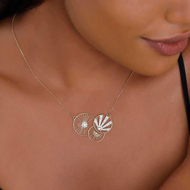 18kt Yellow Gold Sun Moon And Star Diamond Necklace,,hi-res image number null