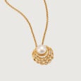 Radiant Halo 18KT Gold & Pearl Pendant,,hi-res view 4