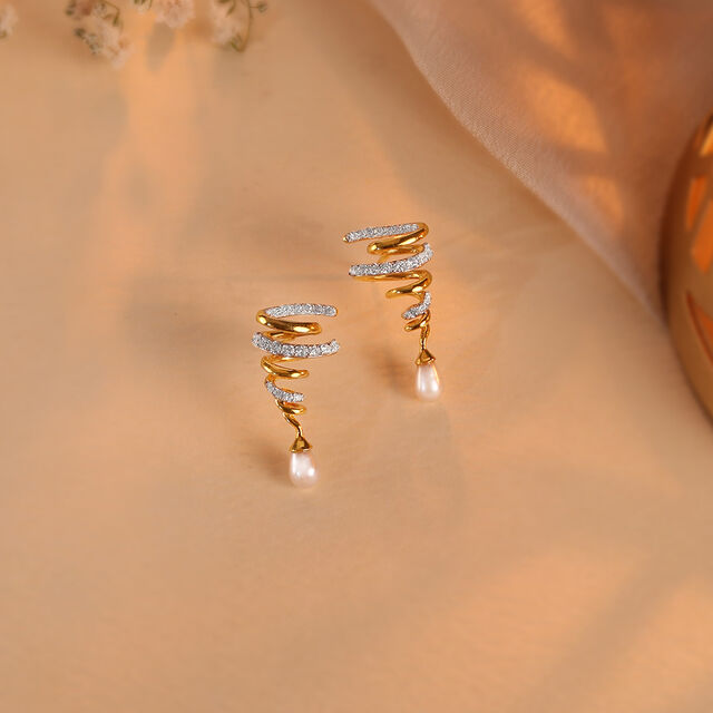 Twilight Spiral Gold & Pearl Stud Earrings,,hi-res image number null