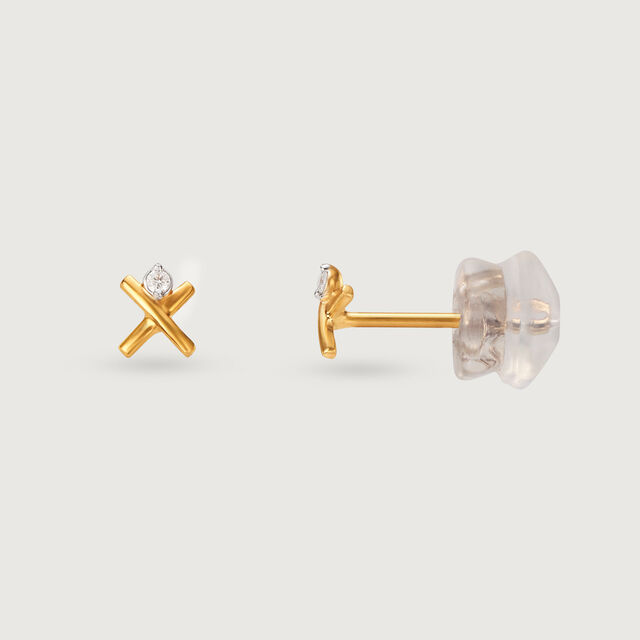 Radiant Cross 14 Kt Gold and Diamond Stud Earrings,,hi-res image number null