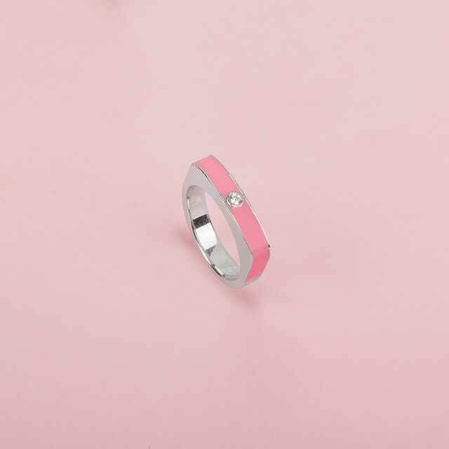 Pink Edge Silver Finger Ring,,hi-res image number null