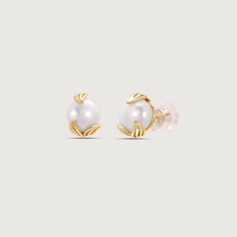 Lotus Bud Pearl Stud Earrings