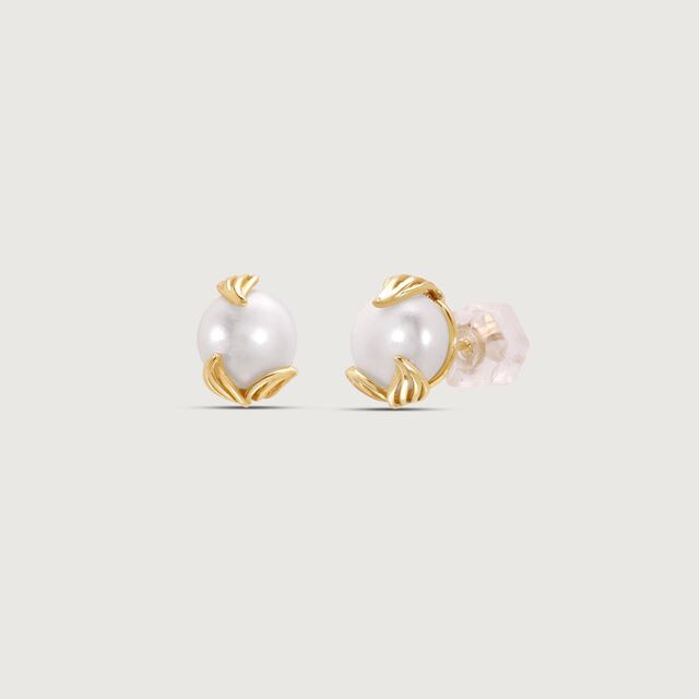 Lotus Bud Pearl Stud Earrings,,hi-res image number null