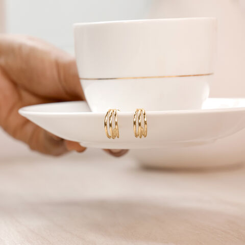Triple Curve Gold Hoop Earrings