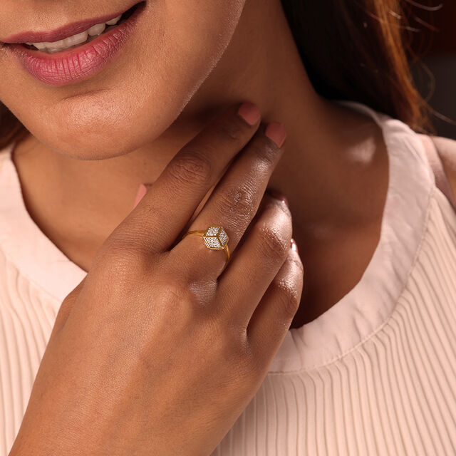Geometric Glamour 14KT Gold & Diamond Ring,,hi-res image number null