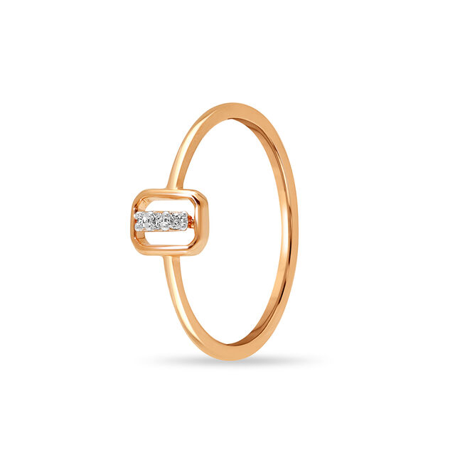 14KT Rose Gold Radiant Rectangle Trio Diamond Finger Ring,,hi-res view 3