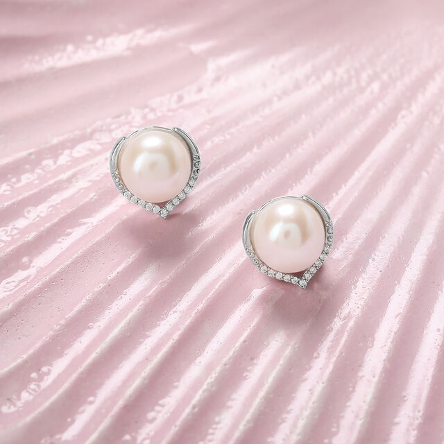 Sparkling Pearl Silver Drop Earrings,,hi-res image number null