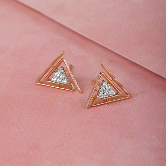 14KT Rose Gold Triangle Fiesta Diamond Stud Earring,,hi-res image number null