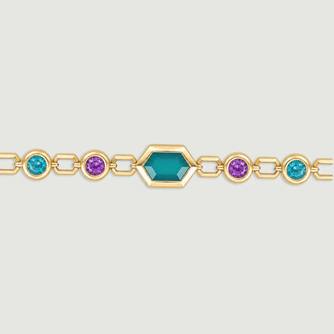 Rhythmic Linked Amethyst Emerald and Onyx Bracelet