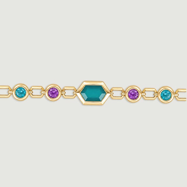 Rhythmic Linked Amethyst Emerald and Onyx Bracelet,,hi-res image number null