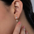 Snowy Gleam Gold & Pearl Hoop Earrings,,hi-res view 2