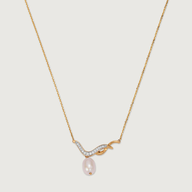 Dainty Drop 14 Kt Diamond & Pearl Necklace,,hi-res image number null