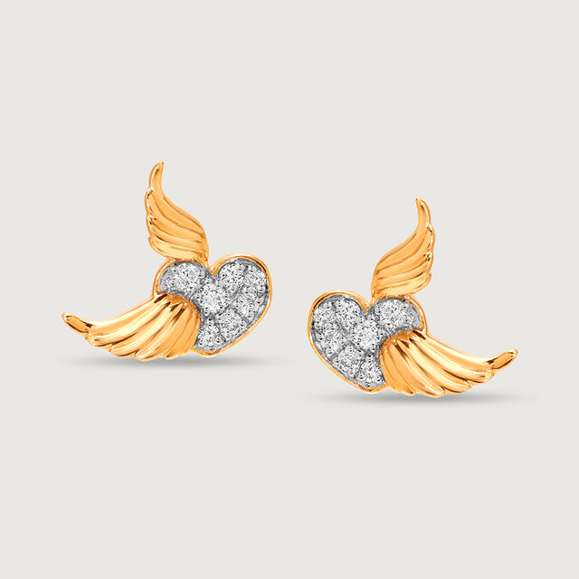 Cupid Edit Wings 14KT Pure Gold & Diamond Stud Earrings,,hi-res view 3