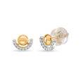 14 KT Yellow Gold Half Circle Diamond Stud Earrings,,hi-res view 2